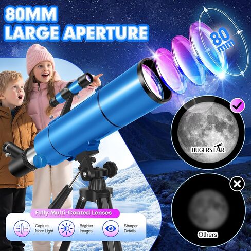 Telescope for Adults & Kids, 80mm Aperture 500mm (20X-150X) | Portable Refractor Telescopes, for Astronomy Beginners, with Tripod Phone Adapter, Stickers, Backpack, Travel and Stargazing in Kuwait