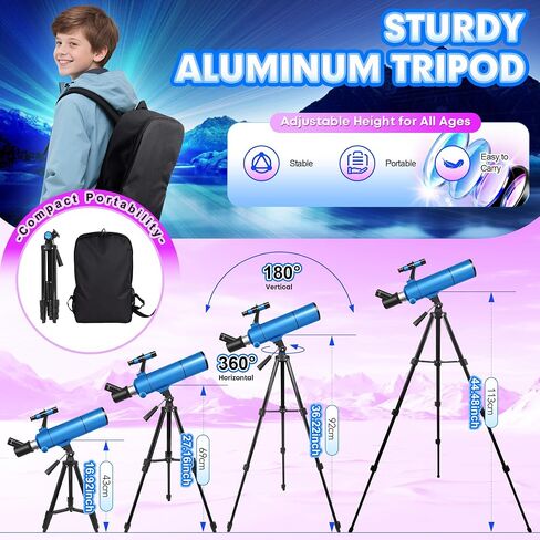 Telescope for Adults & Kids, 80mm Aperture 500mm (20X-150X) | Portable Refractor Telescopes, for Astronomy Beginners, with Tripod Phone Adapter, Stickers, Backpack, Travel and Stargazing in Kuwait