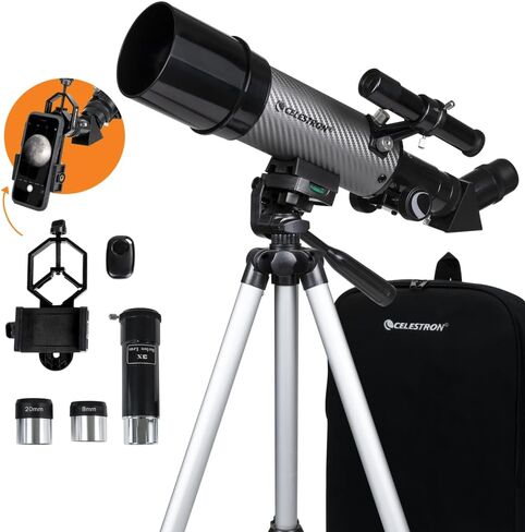 Celestron Travel Scope 70 Portable Refractor Telescope – 70mm Aperture, Fully-Coated Glass Optics – Includes Tripod, Backpack & Software – Ideal for Beginners & Travel in Kuwait