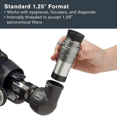Celestron 93326 Omni Barlow Lens, Silver, 2 x 1.25 Inch in Kuwait
