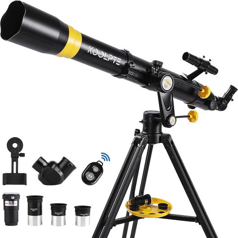 Koolpte 90mm 900mm Telescope for Adults & Beginners, Vertisteel AZ Mount | 90mm 900mm telescope for adults and beginners; coated optics, Vertisteel AZ mount for moon and planets, phone adapter kit. in Kuwait
