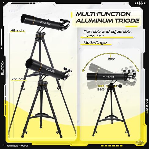 Koolpte 90mm 700mm Telescope for Adults & Beginners, Vertisteel AZ Mount | 90mm 700mm telescope for adults and beginners; fully multi-coated optics, Vertisteel AZ mount, phone adapter, remote and bag. in Saudi Arabia