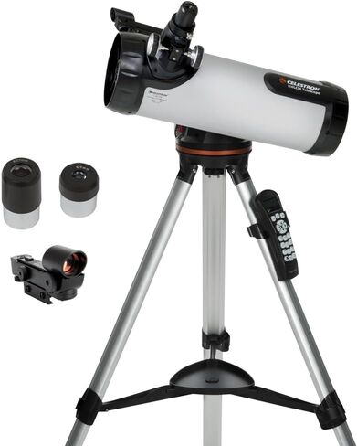 Celestron - 114LCM Computerized Newtonian Telescope - Telescopes for Beginners - 2 Eyepieces - Full-Height Tripod - Motorized Altazimuth Mount - Large 114mm Newtonian Reflector in Kuwait