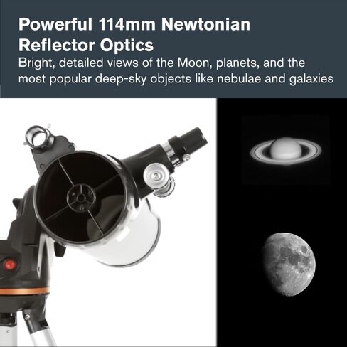 Celestron - 114LCM Computerized Newtonian Telescope - Telescopes for Beginners - 2 Eyepieces - Full-Height Tripod - Motorized Altazimuth Mount - Large 114mm Newtonian Reflector in Kuwait