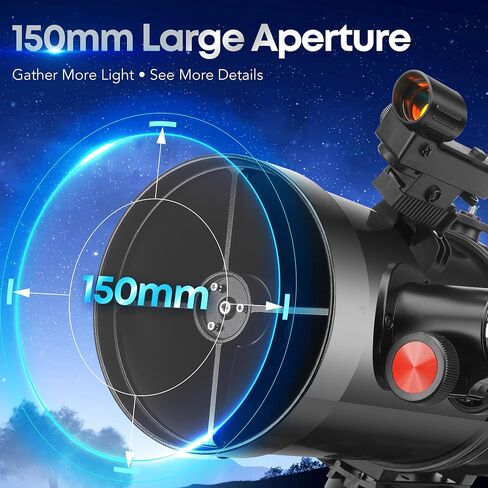 MEEZAA 150EQ Newtonian Reflector Telescope for Adults with Equatorial Mount | Professional Astronomical Telescopes for Beginners Stargazing, with Phone Adapter, Tripod, Moon Filter and Large Carry Bag in Kuwait