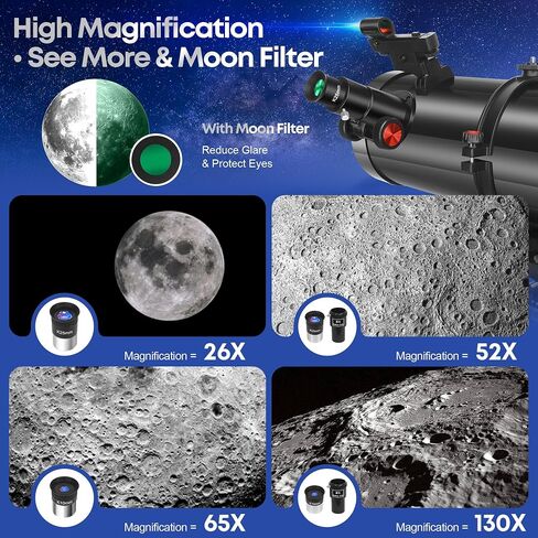 MEEZAA 150EQ Newtonian Reflector Telescope for Adults with Equatorial Mount | Professional Astronomical Telescopes for Beginners Stargazing, with Phone Adapter, Tripod, Moon Filter and Large Carry Bag in Kuwait