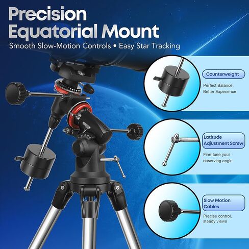 MEEZAA 150EQ Newtonian Reflector Telescope for Adults with Equatorial Mount | Professional Astronomical Telescopes for Beginners Stargazing, with Phone Adapter, Tripod, Moon Filter and Large Carry Bag in Kuwait