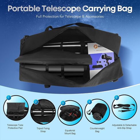 MEEZAA 150EQ Newtonian Reflector Telescope for Adults with Equatorial Mount | Professional Astronomical Telescopes for Beginners Stargazing, with Phone Adapter, Tripod, Moon Filter and Large Carry Bag in Kuwait