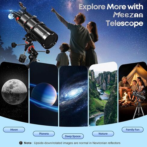 MEEZAA 150EQ Newtonian Reflector Telescope for Adults with Equatorial Mount | Professional Astronomical Telescopes for Beginners Stargazing, with Phone Adapter, Tripod, Moon Filter and Large Carry Bag in Kuwait