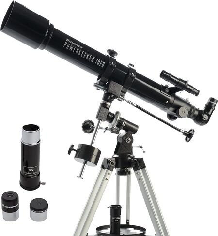 سيليسترون - تلسكوب PowerSeeker 80EQ - تلسكوب استوائي ألماني يدوي للمبتدئين - صغير الحجم ومحمول - حزمة برامج علم الفلك الإضافية - فتحة 80 مم in Kuwait