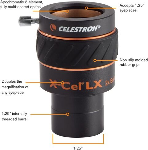 Celestron 93529 1.25 Inch X-Cel LX 2X Barlow Lens, Black in Kuwait