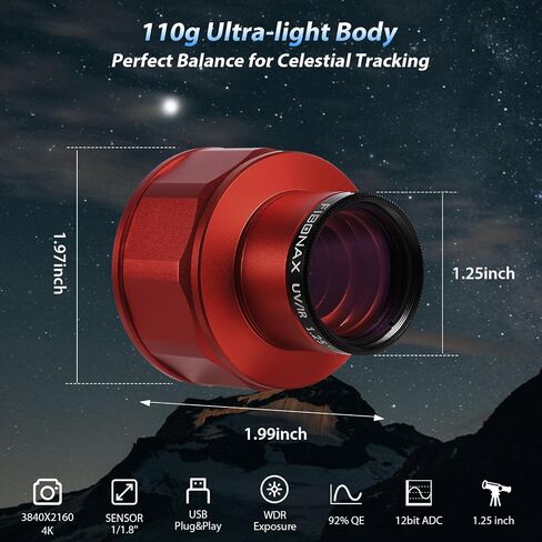 4K 8MP USB Astronomy Camera Telescope Eyepiece 1.25 Inch | Removable Astronomy IR Cut Filter, ASCOM Driver Support, UVC Plug and Play, Lunar Planetary Imaging, Electronic Eyepiece in Kuwait