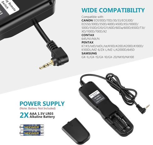 Neewer LCD Timer Shutter Release Remote Control for Canon 700D/T5i, 650D/T4i, 550D/T2i, 500D/T1i, 350D/XT, 400D/XTi, 1000D/XS, 450D/XSi, 60D, 100D, and Pentax in Kuwait