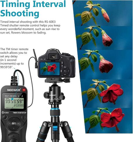 Neewer LCD Timer Shutter Release Remote Control for Canon 700D/T5i, 650D/T4i, 550D/T2i, 500D/T1i, 350D/XT, 400D/XTi, 1000D/XS, 450D/XSi, 60D, 100D, and Pentax in Kuwait