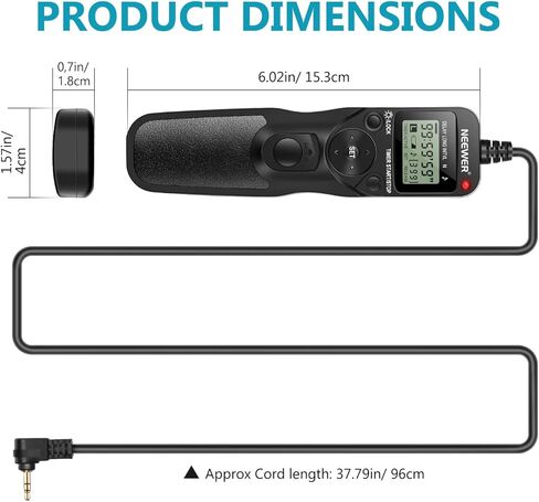 Neewer LCD Timer Shutter Release Remote Control for Canon 700D/T5i, 650D/T4i, 550D/T2i, 500D/T1i, 350D/XT, 400D/XTi, 1000D/XS, 450D/XSi, 60D, 100D, and Pentax in Kuwait