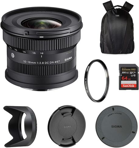 Sigma 10-18mm F2.8 DC DN Contemporary Lens for Sony E, Ultra Wide-Angle Kit | Atomos Bundle Includes passive noise isolation, 25 ft 3.5mm TRS to 1/4" TRS 25 FT adaptor cable, & black headphone stand set in Kuwait