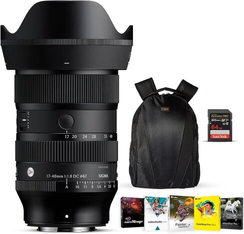 Sigma 17-40mm f/1.8 DC Art Lens for FUJIFILM X Full-Frame Angle Zoom Bundle | Includes 64GB Extreme SDXC card,Corel OEM Photo Video Art Software Kit, & a camera backpack for a complete shooting Kit in Kuwait