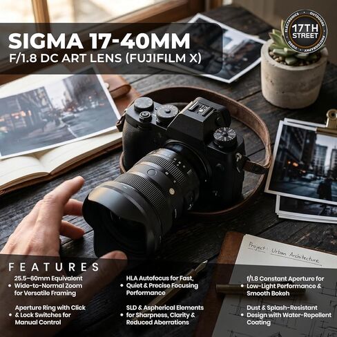 Sigma 17-40mm f/1.8 DC Art Lens for FUJIFILM X Full-Frame Angle Zoom Bundle | Includes 64GB Extreme SDXC card,Corel OEM Photo Video Art Software Kit, & a camera backpack for a complete shooting Kit in Kuwait