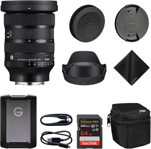 Sigma 24-70mm f2.8 DG DN II Art Lens Sony E| Full Frame Format, Six SLD Elements, Rounded 11-Blade with 1TB G-Drive ArmorATD & 64GB Extreme PRO Memory Card and Waith Cleaning Cloth (Bundle Set) in Kuwait