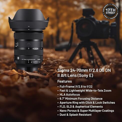 Sigma 24-70mm f/2.8 DG DN II Art Lens for Sony E, Full Frame Format Bundle | Features Six SLD Elements, Rounded 11-Blade. Includes Godox Flash TT350S Mini, 64GB Extreme PRO Memory Card & Cleaning Cloth in Kuwait