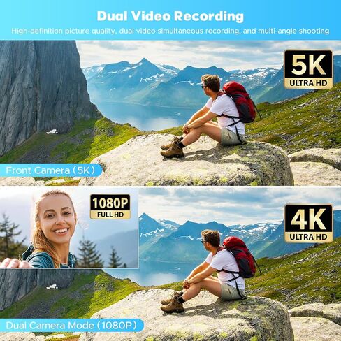 5K Video Camera Camcorder, 56MP Dual Lens Vlogging Camera for YouTube, Cam Corder with 3" 270° Flip Touch Screen,16X Zoom, Night Vision, WiFi, Remote, 64GB SD Card, 2 Batteries, Tripod, Webcam in Kuwait