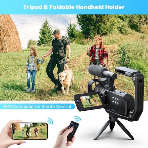 5K Video Camera Camcorder, 56MP Dual Lens Vlogging Camera for YouTube, Cam Corder with 3" 270° Flip Touch Screen,16X Zoom, Night Vision, WiFi, Remote, 64GB SD Card, 2 Batteries, Tripod, Webcam in Kuwait