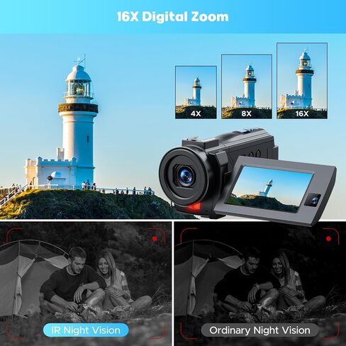 5K Video Camera Camcorder, 56MP Dual Lens Vlogging Camera for YouTube, Cam Corder with 3" 270° Flip Touch Screen,16X Zoom, Night Vision, WiFi, Remote, 64GB SD Card, 2 Batteries, Tripod, Webcam in Kuwait