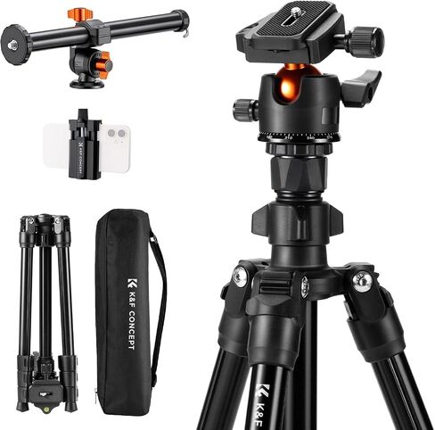K&F Concept 76 inch Camera Tripod with Rotatable Multi-Angle Center Column,Lightweight Travel Outdoor DSLR Tripods with 360 Degree Ball Head Load Capacity 8kg/17.6lbs, Cellphone Clips for Smartphone in Kuwait