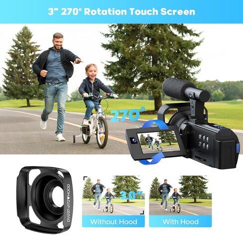 5K Video Camera Camcorder, 56MP Dual Lens Vlogging Camera for YouTube, Cam Corder with 3" 270° Flip Touch Screen,16X Zoom, Night Vision, WiFi, Remote, 64GB SD Card, 2 Batteries, Tripod, Webcam in Kuwait