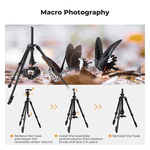 K&F Concept 76 inch Camera Tripod with Rotatable Multi-Angle Center Column,Lightweight Travel Outdoor DSLR Tripods with 360 Degree Ball Head Load Capacity 8kg/17.6lbs, Cellphone Clips for Smartphone in Kuwait