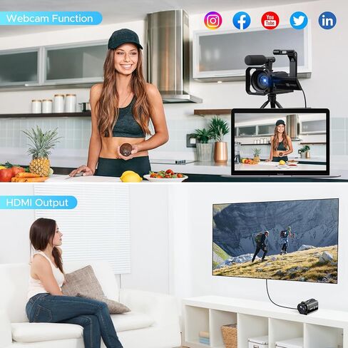 5K Video Camera Camcorder, 56MP Dual Lens Vlogging Camera for YouTube, Cam Corder with 3" 270° Flip Touch Screen,16X Zoom, Night Vision, WiFi, Remote, 64GB SD Card, 2 Batteries, Tripod, Webcam in Kuwait