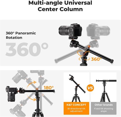 K&F Concept 76 inch Camera Tripod with Rotatable Multi-Angle Center Column,Lightweight Travel Outdoor DSLR Tripods with 360 Degree Ball Head Load Capacity 8kg/17.6lbs, Cellphone Clips for Smartphone in Kuwait