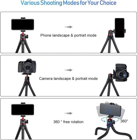 ULANZI Camera Tripod, Mini Flexible Stand w Hidden Phone Holder w Cold Shoe Mount, 1/4'' Screw f Magic Arm, Universal f iPhone 17 16 15 14 Pro Max XS Max Canon Nikon Sony DJ Pocket 4/3 Cameras in Kuwait