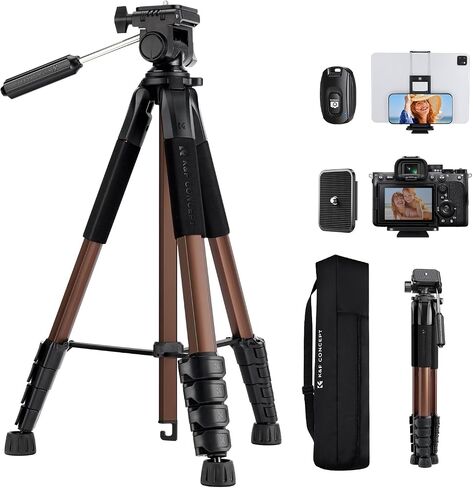 K&F CONCEPT Camera Tripod, 75" Lightweight Portable Travel Outdoor DSLR Tripods for Camera Phone Video Recording Tripod Stand, Cellphone Clip for Smartphone Live Streaming Vlog, Black | Lightweight Portable Outdoor, DSLR Camera Phone Video Recording, Cell in Kuwait