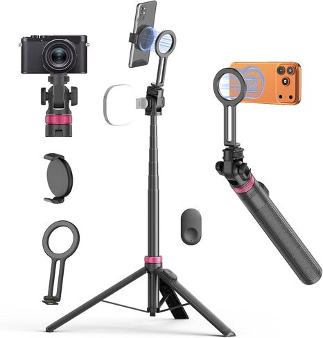 Gahenwo 69" Magnetic Phone Tripod for All Phones,Selfie Stick for Magsafe with Rechargeable Remote & Phone Mount ,Portable Stand with Tripod Leg for iPhone/Android,Camera Mounts & Clamps,Photo,Travel in Kuwait