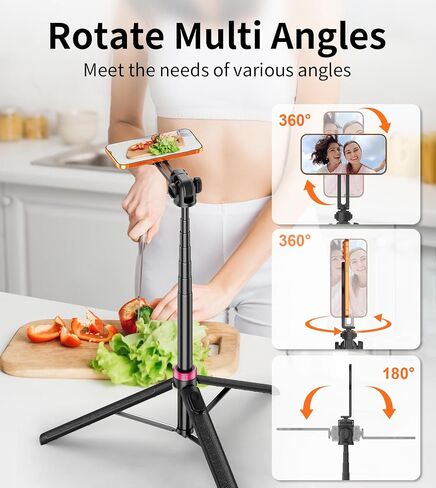 Gahenwo 69" Magnetic Phone Tripod for All Phones,Selfie Stick for Magsafe with Rechargeable Remote & Phone Mount ,Portable Stand with Tripod Leg for iPhone/Android,Camera Mounts & Clamps,Photo,Travel in Kuwait
