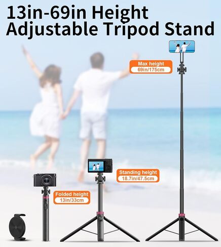Gahenwo 69" Magnetic Phone Tripod for All Phones,Selfie Stick for Magsafe with Rechargeable Remote & Phone Mount ,Portable Stand with Tripod Leg for iPhone/Android,Camera Mounts & Clamps,Photo,Travel in Kuwait