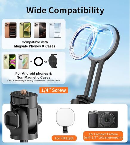 Gahenwo 69" Magnetic Phone Tripod for All Phones,Selfie Stick for Magsafe with Rechargeable Remote & Phone Mount ,Portable Stand with Tripod Leg for iPhone/Android,Camera Mounts & Clamps,Photo,Travel in Kuwait