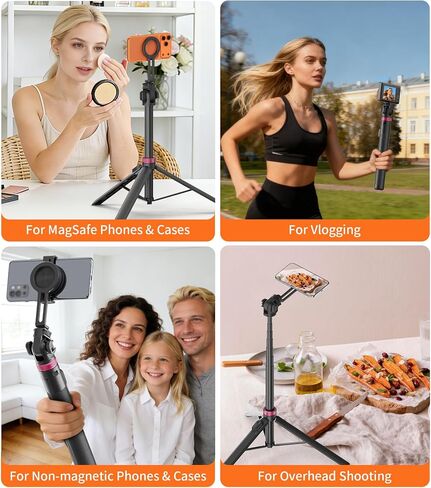 Gahenwo 69" Magnetic Phone Tripod for All Phones,Selfie Stick for Magsafe with Rechargeable Remote & Phone Mount ,Portable Stand with Tripod Leg for iPhone/Android,Camera Mounts & Clamps,Photo,Travel in Kuwait