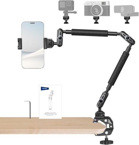 NEEWER 45.5" Overhead Camera Desk Stand, Aluminum 4 Section Magic Mic Boom Arm with C Clamp Mount Holder, for Webcam LED Light Microphone Streaming Zoom Video Recording, Max Load 4.41lb, DS023 in Kuwait