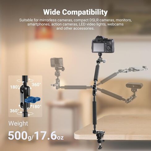 NEEWER 45.5" Overhead Camera Desk Stand, Aluminum 4 Section Magic Mic Boom Arm with C Clamp Mount Holder, for Webcam LED Light Microphone Streaming Zoom Video Recording, Max Load 4.41lb, DS023 in Kuwait