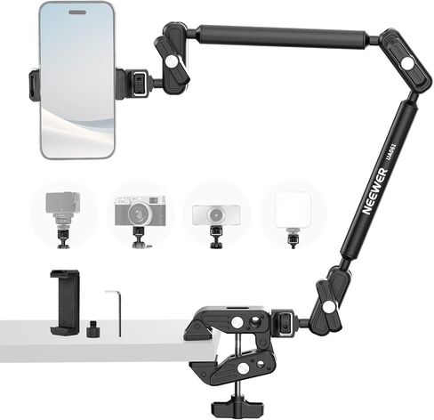 NEEWER 45.5" Overhead Camera Desk Stand, Aluminum 4 Section Magic Mic Boom Arm with C Clamp Mount Holder, for Webcam LED Light Microphone Streaming Zoom Video Recording, Max Load 4.41lb, DS023 in Kuwait