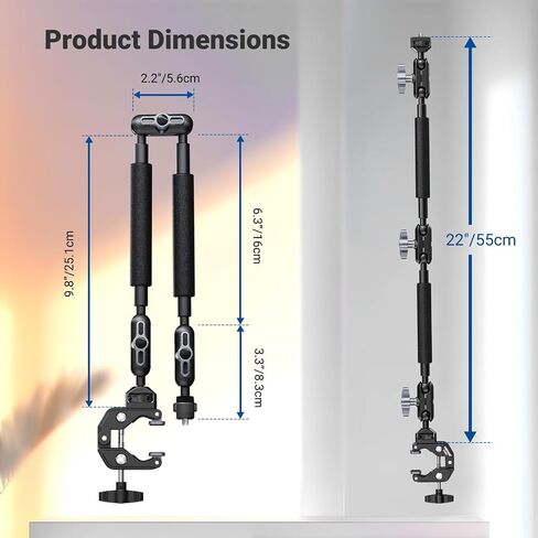 NEEWER 45.5" Overhead Camera Desk Stand, Aluminum 4 Section Magic Mic Boom Arm with C Clamp Mount Holder, for Webcam LED Light Microphone Streaming Zoom Video Recording, Max Load 4.41lb, DS023 in Kuwait