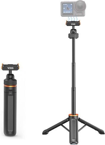 VRIG 40cm/15.7" Telescopic Selfie Stick Tripod for DJI Osmo Action 5 Pro/ 4/ Osmo 360, AC-79 Action Camera Vlog Handle Grip with Ball-Head Magnetic Quick Release Mount Adapter in Kuwait