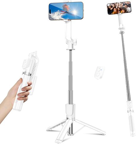 Sensyne 53" Selfie Stick for Phone, Extendable Travel Tripod with Detachable Remote for Photography, Selfies, Compatible with All Cell Phones, White in Kuwait
