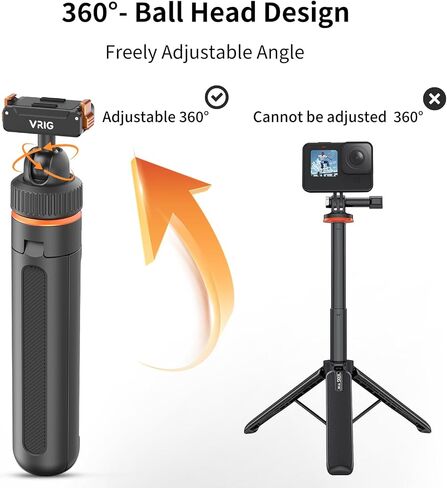 VRIG 40cm/15.7" Telescopic Selfie Stick Tripod for DJI Osmo Action 5 Pro/ 4/ Osmo 360, AC-79 Action Camera Vlog Handle Grip with Ball-Head Magnetic Quick Release Mount Adapter in Kuwait