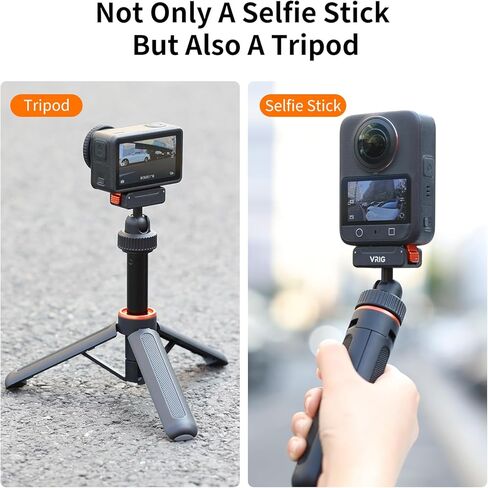 VRIG 40cm/15.7" Telescopic Selfie Stick Tripod for DJI Osmo Action 5 Pro/ 4/ Osmo 360, AC-79 Action Camera Vlog Handle Grip with Ball-Head Magnetic Quick Release Mount Adapter in Kuwait