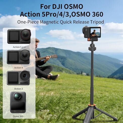 VRIG 40cm/15.7" Telescopic Selfie Stick Tripod for DJI Osmo Action 5 Pro/ 4/ Osmo 360, AC-79 Action Camera Vlog Handle Grip with Ball-Head Magnetic Quick Release Mount Adapter in Kuwait