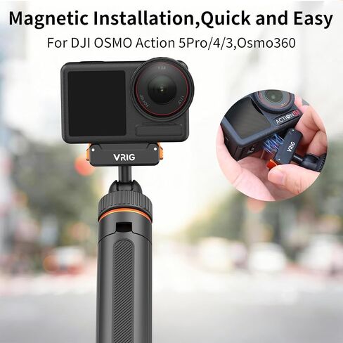 VRIG 40cm/15.7" Telescopic Selfie Stick Tripod for DJI Osmo Action 5 Pro/ 4/ Osmo 360, AC-79 Action Camera Vlog Handle Grip with Ball-Head Magnetic Quick Release Mount Adapter in Kuwait