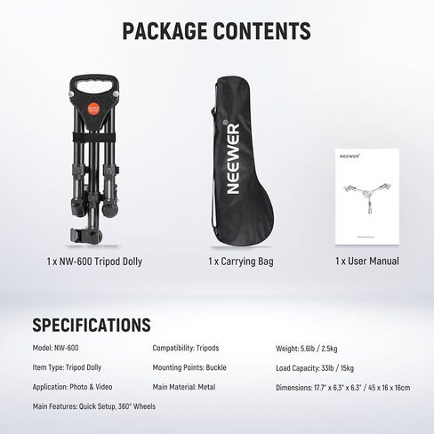 NEEWER Photography Tripod Dolly, Heavy Duty 33 lb Capacity Tripod Wheels in Kuwait